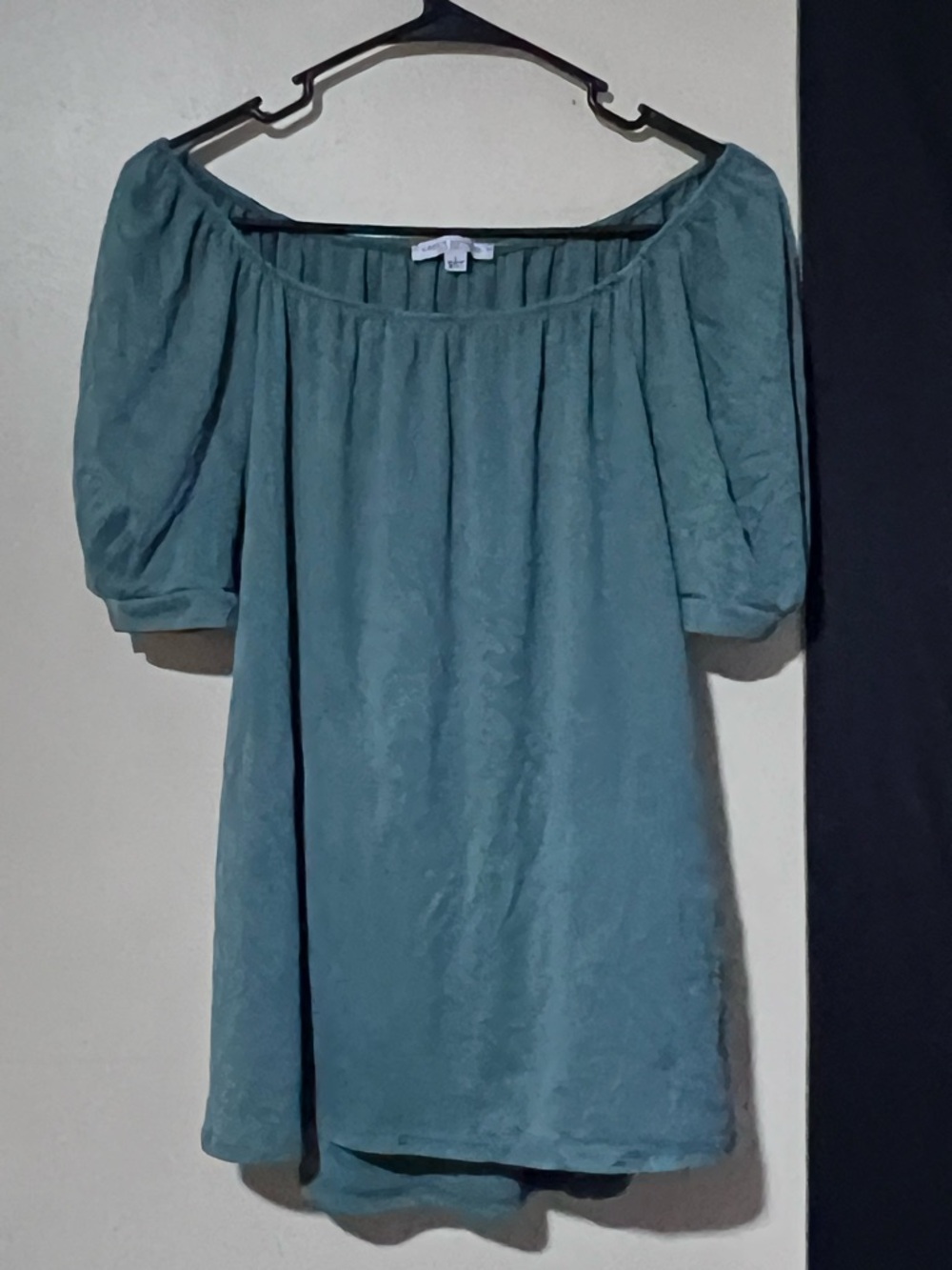 Green Envelope Teal Off-Shoulder Top